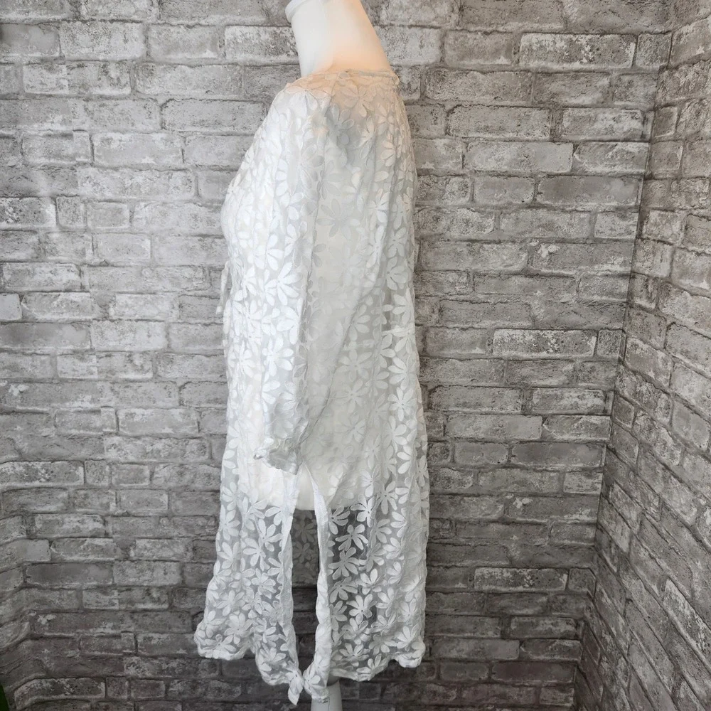 Siren Lily‎ Swim Cover Up White Floral Daisy Sheer Lace Kimono 3X